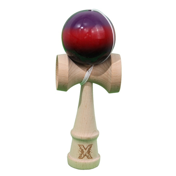 Eredeti Kendama gyerekeknek, 18 cm, szuper ragadós, fa, lila/piros/fekete színátmenet