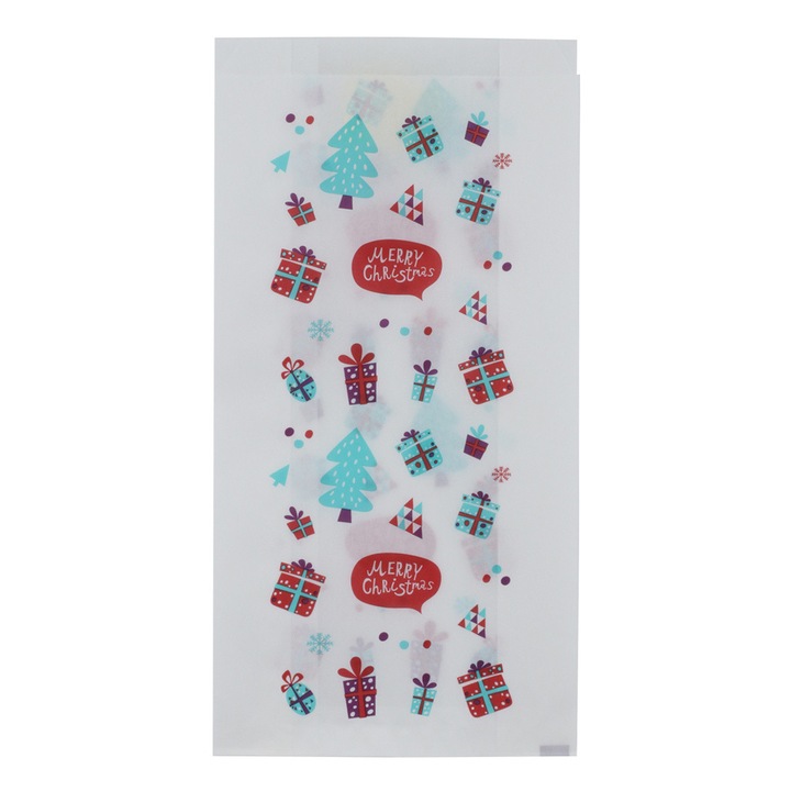 Pungi hartie 15+6, 5x29cm 1000buc albe Craciun, pentru cadouri si dulciuri