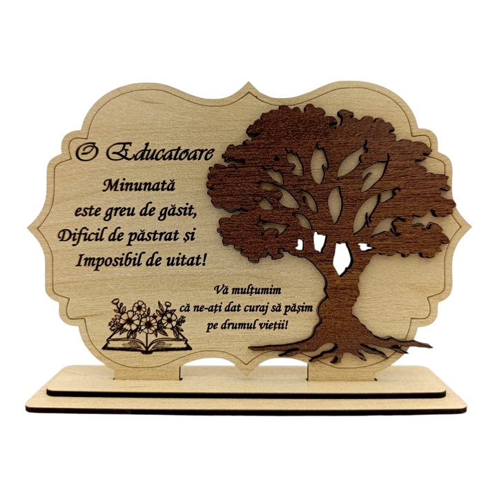 Tablou din Lemn - Cadou Personalizat pentru Educatoare – 30x20 cm, crem