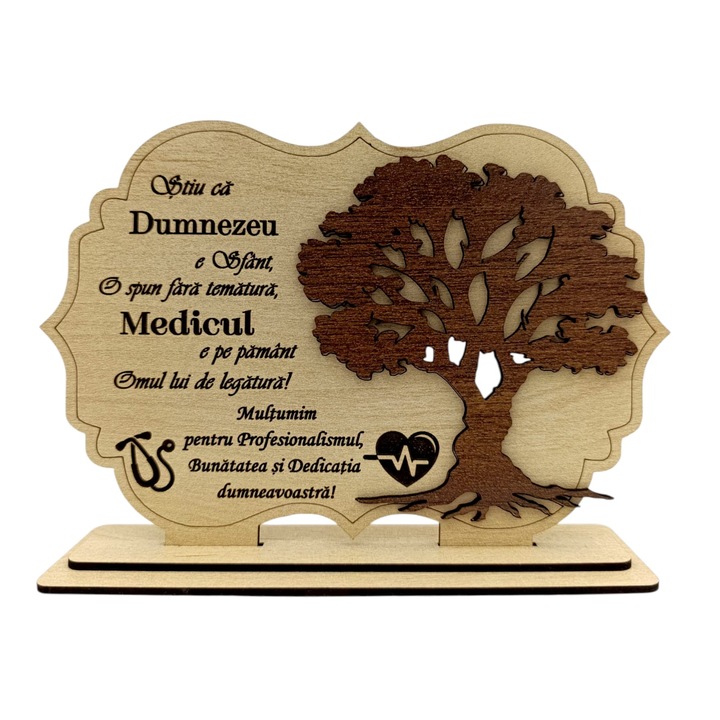 Tablou din Lemn - Cadou Personalizat pentru Medic – 30x20 cm, crem