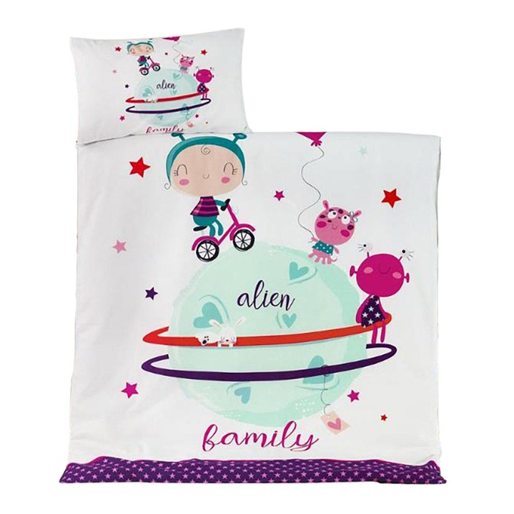 Set pilota si perna pentru copii, materiale antialergenice, bumbac, Alien