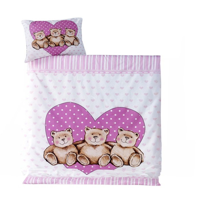 Set pilota si perna pentru copii, materiale antialergenice, bumbac, Ursuleti