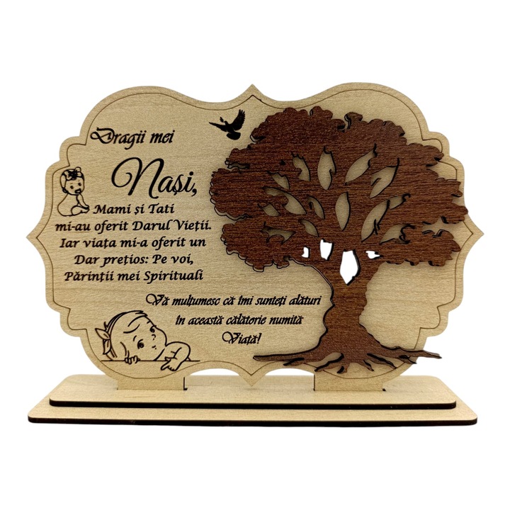 Tablou din Lemn - Cadou Personalizat pentruNasi - fetita – 30x20 cm, crem