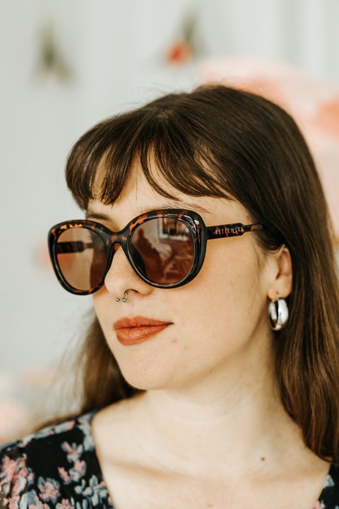 Големи слънчеви очила за жени, модел пеперуда, Betlewski, Aura, леопардов принт/кафяв плътен, поликарбонат/акрилна киселина