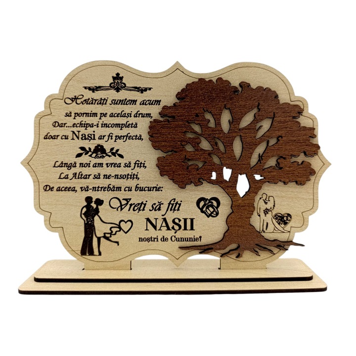 Tablou din Lemn - Cadou Personalizat pentru Cerere Nasi – 30x20 cm, crem