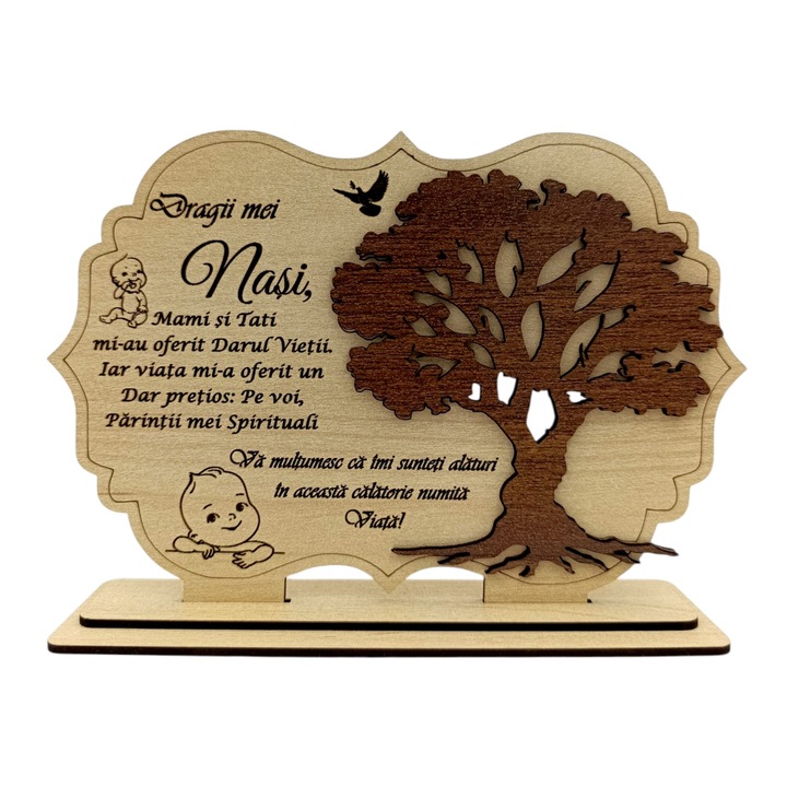 Tablou din Lemn - Cadou Personalizat pentru Nasi - baietel2 – 30x20 cm, crem