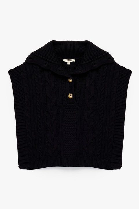 KOTON, Vesta tricotata cu fenta cu nasturi, Negru, L