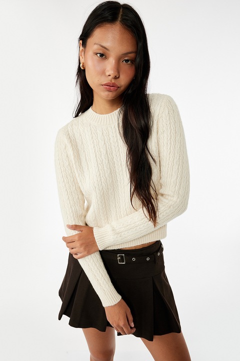 KOTON, Pulover crop cu decolteu la baza gatului, Bej deschis