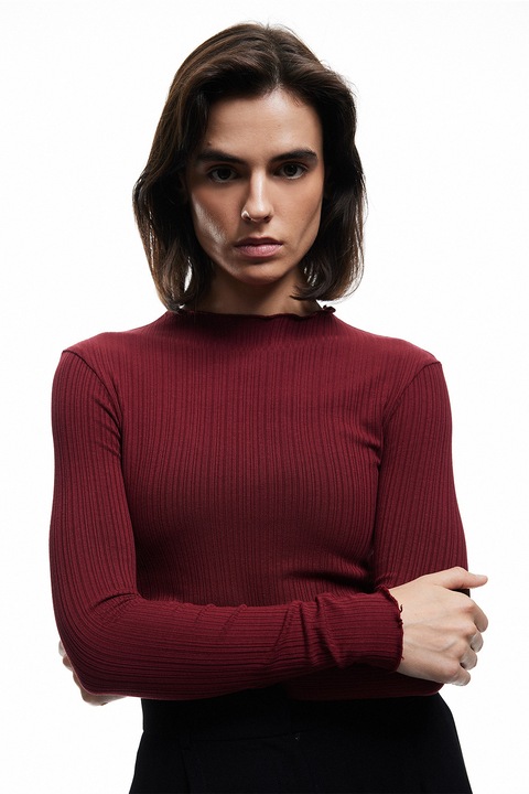 KOTON, Bluza striata slim fit, Rosu/Visiniu, L