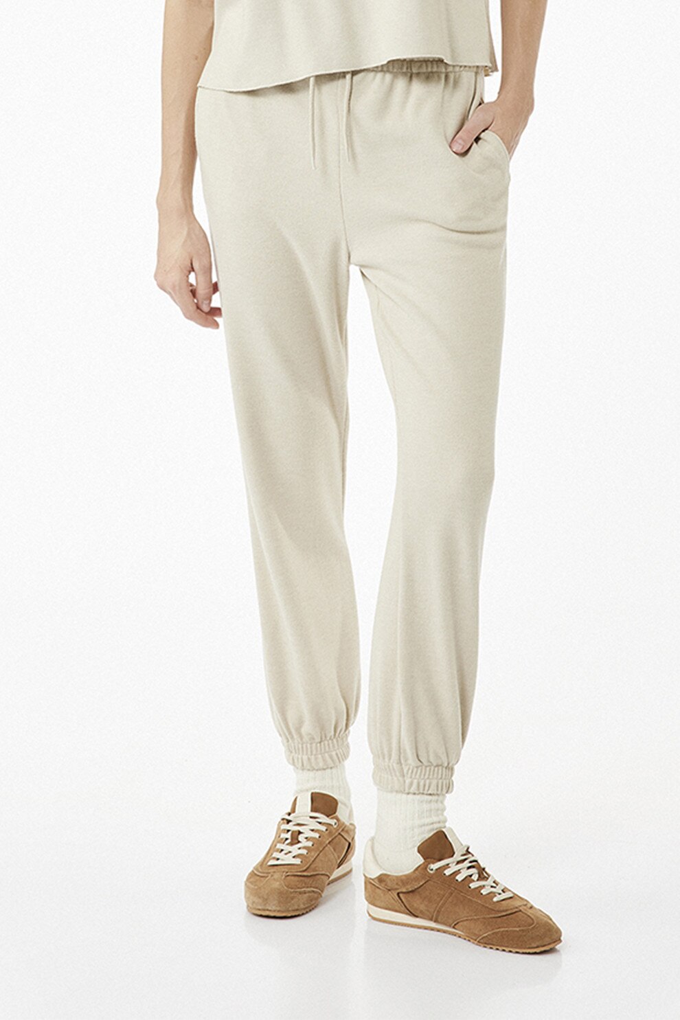 KOTON, Pantaloni de trening conici cu snururi, Alb fildes, M