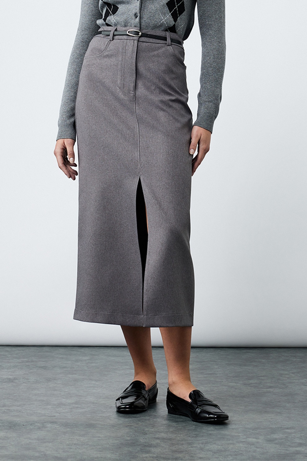 KOTON, Fusta midi uni, Gri antracit, 38