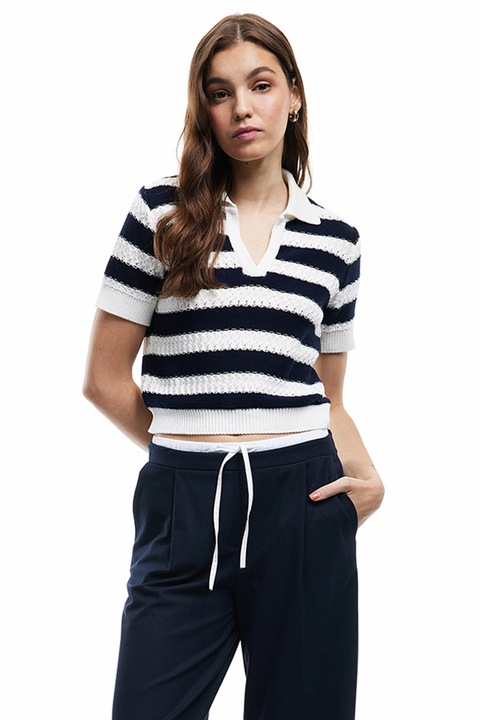 KOTON, Tricou tricotat cu model in dungi, Alb/Negru