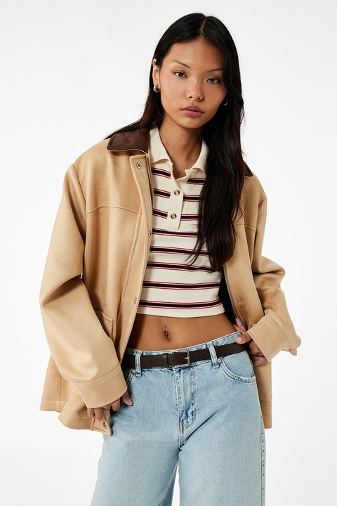 KOTON, Jacheta uni cu buzunare laterale, Maro camel