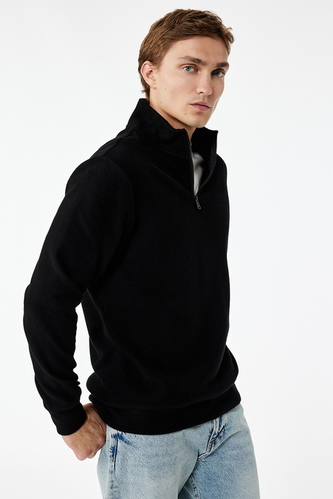 KOTON, Bluza de trening cu fenta cu fermoar, Negru