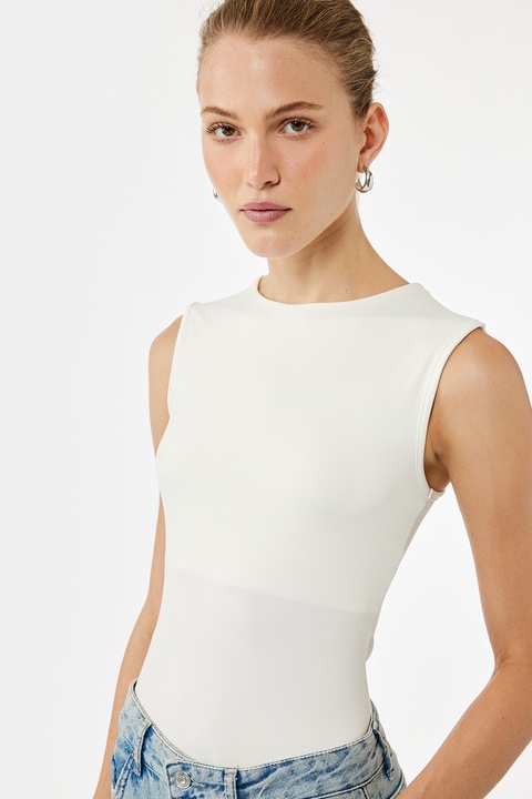 KOTON, Body slim fit fara maneci, Alb