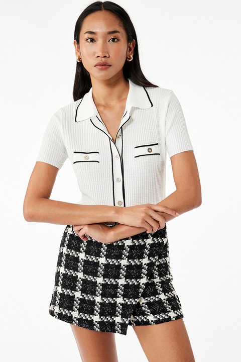 KOTON, Camasa uni tricotata, Alb/Negru