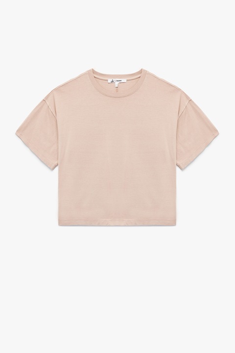 KOTON, Tricou uni din bumbac cu decolteu la baza gatului, Piersica