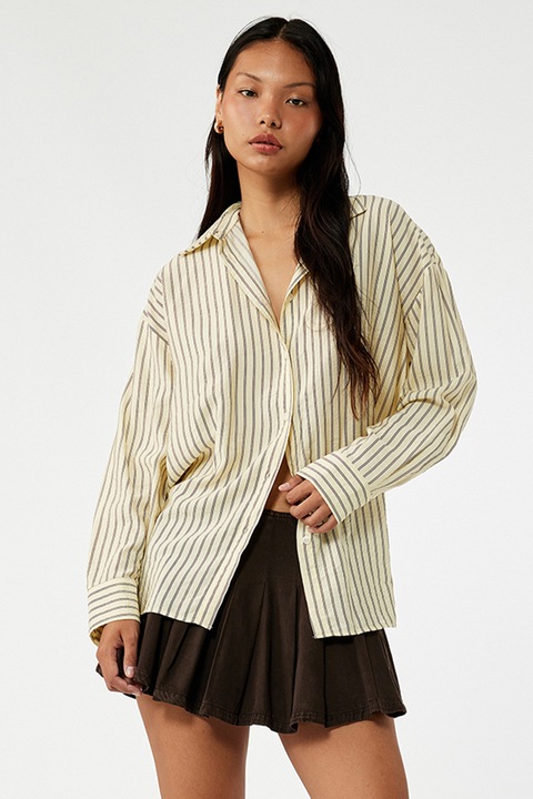 KOTON, Camasa supradimensionata cu dungi, Maro/Galben pal