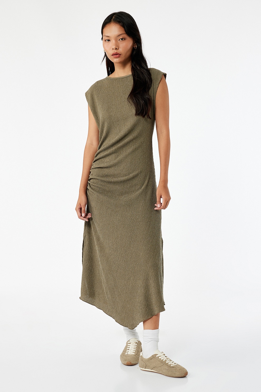 KOTON, Rochie midi asimetrica, Kaki, M