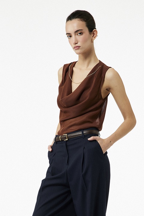 KOTON, Bluza cu decolteu tip sal, Maro cognac