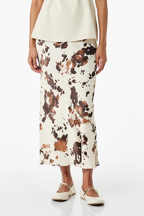 KOTON, Fusta evazata cu model abstract, Maro/Crem, L