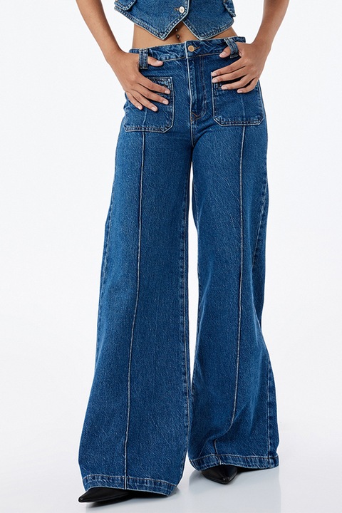 KOTON, Blugi cu croiala ampla si 4 buzunare, Albastru melange