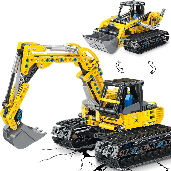 Set jucarii constructie 2 in 1 excavator buldozer 399 piese multicolor 6-12 ani