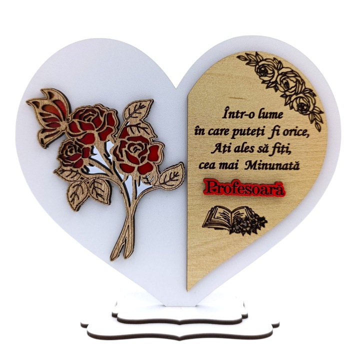 Cadou personalizat pentru Profesoara - inima cu mesaj personalizat – 15 cm