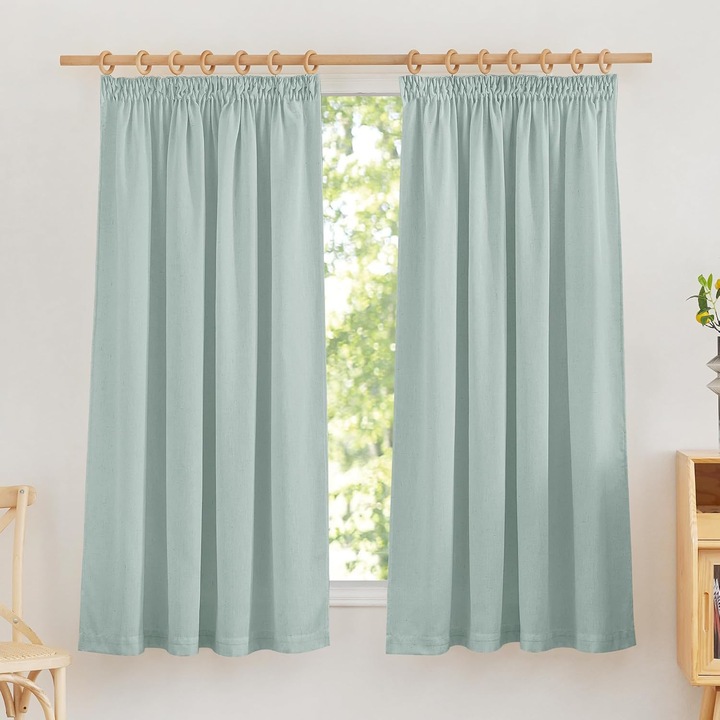 Set 2 Perdele, Pony Dance, 140x145cm, Semi-Transparente, Verde Sage