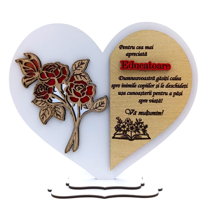 Cadou personalizat pentru Educatoare, model 3 - inima cu mesaj personalizat – 15 cm