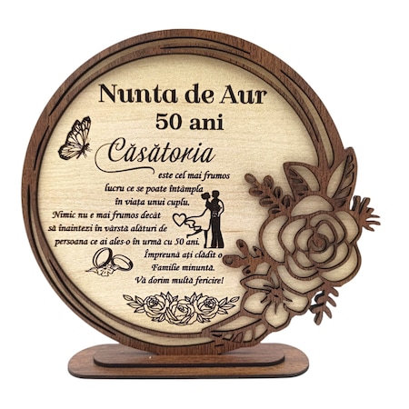 Decorațiune din lemn pentru nunta de aur, 22 cm