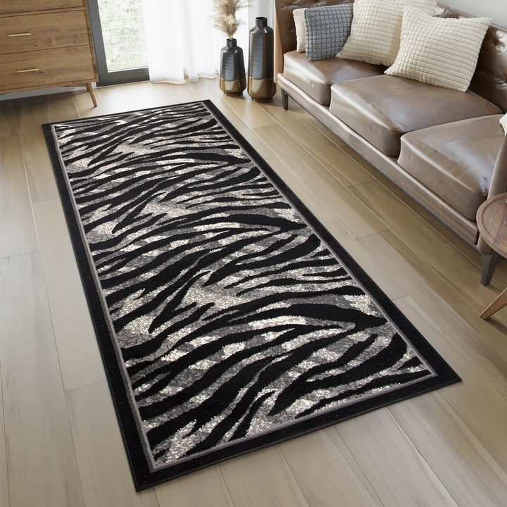 Covor, Tapiso, Cheap Cho, 120 x 200 cm, Gri, Negru, Inaltime Fir 8 mm, OEKO-TEX, Pentru Hol, Living, Dormitor, Rezistent La UV, Rezistent La Pete, Lavabil, Usor de curatat, Rezistent La Intemperii, Impermeabil, Moale La Atingere