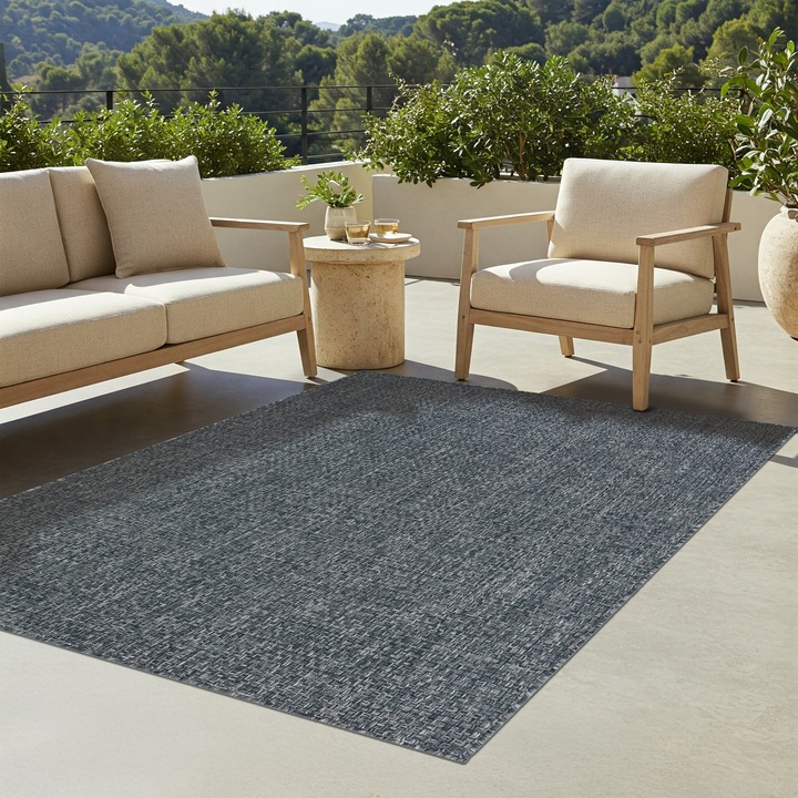 Covor, Tapiso, Verano, 80 x 150 cm, Albastru, Inaltime Fir 6 mm, OEKO-TEX, Exterior, Rezistent La UV, Rezistent La Pete, Lavabil, Usor de curatat, Rezistent La Intemperii, Impermeabil, Moale La Atingere