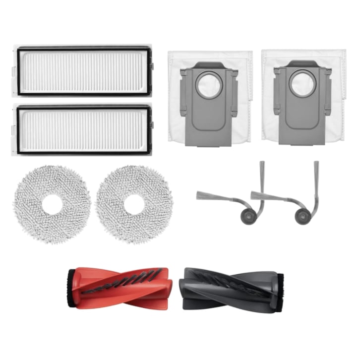 Set 9 accesorii compatibile cu Roborock Q Revo Curv, Q Revo Edge, Qrevo 5AE cu filtre, lavete, saci, perii laterale si perie duo divide