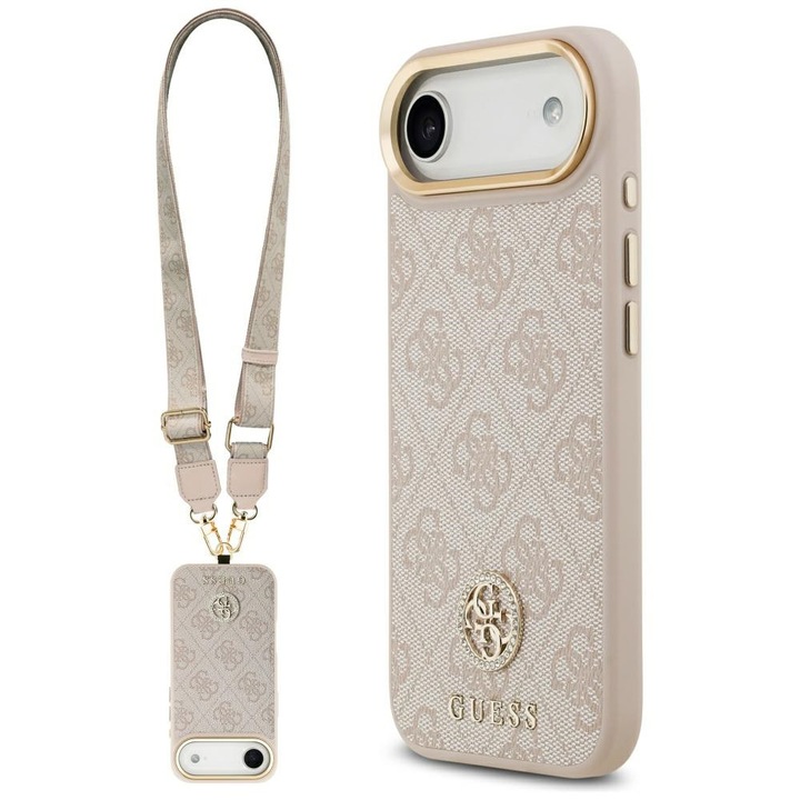 Husa Cu Grad Ridicat de Protectie pentru iPhone 17 Air, Hardcase 4G Strass Logo & Big Strap, N39, Piele ecologica, Soft Rose