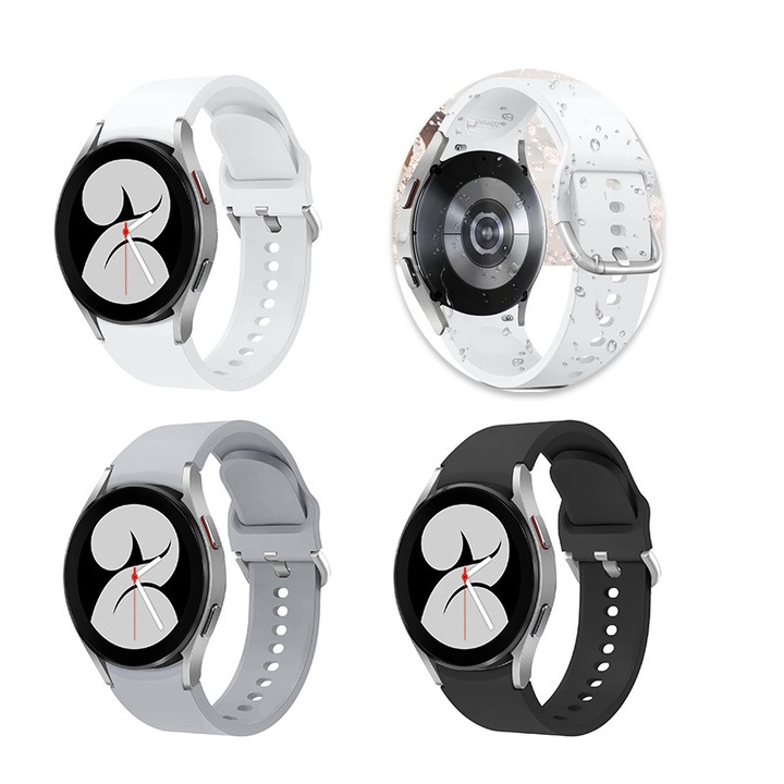 3 db szilikon óraszíj készlet, AjieQaQ, puha, vízálló, kompatibilis a Samsung Galaxy Watch 4/5/6/7 okosórával, 40/42/43/44/45/46/47mm kijelző, 20mm, fekete/fehér/szürke