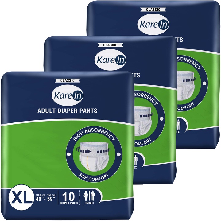 Pieluchomajtki pentru adulti KAREIN Classic, set 30 buc, pana la 10h protectie, XL, unisex