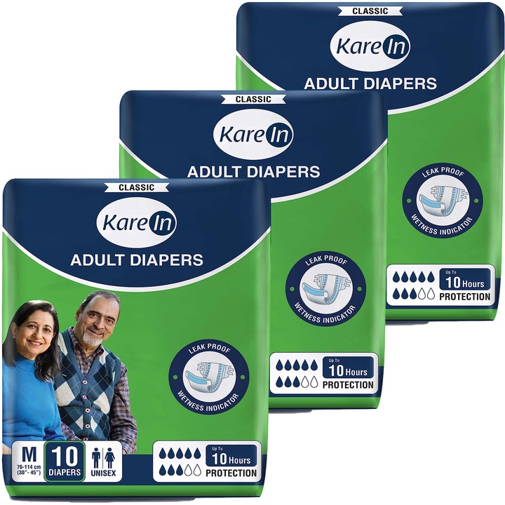 30 db felnőtt pelenka szett, KareIn Classic, 10 órás nedvszívás, puha anyag, M