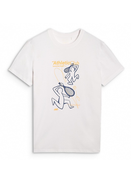 Férfi Póló 4F Fehér 100% Pamut, Normál Szabás, Sportos Nyomtatás, Sportstyle, XL Méret