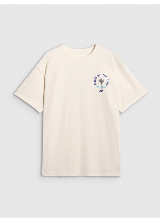 4F ferfi polo, oversize, pamut, krem, Krémszín