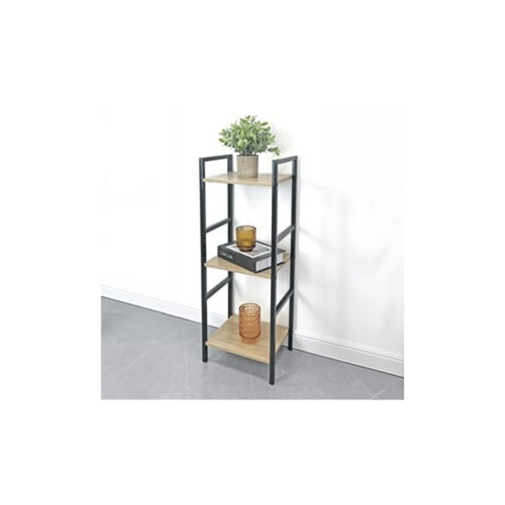 Etajera metalica cu 3 rafturi MDF, 29.5x23.5x80cm, simpla asamblare, greutate maximă 3kg