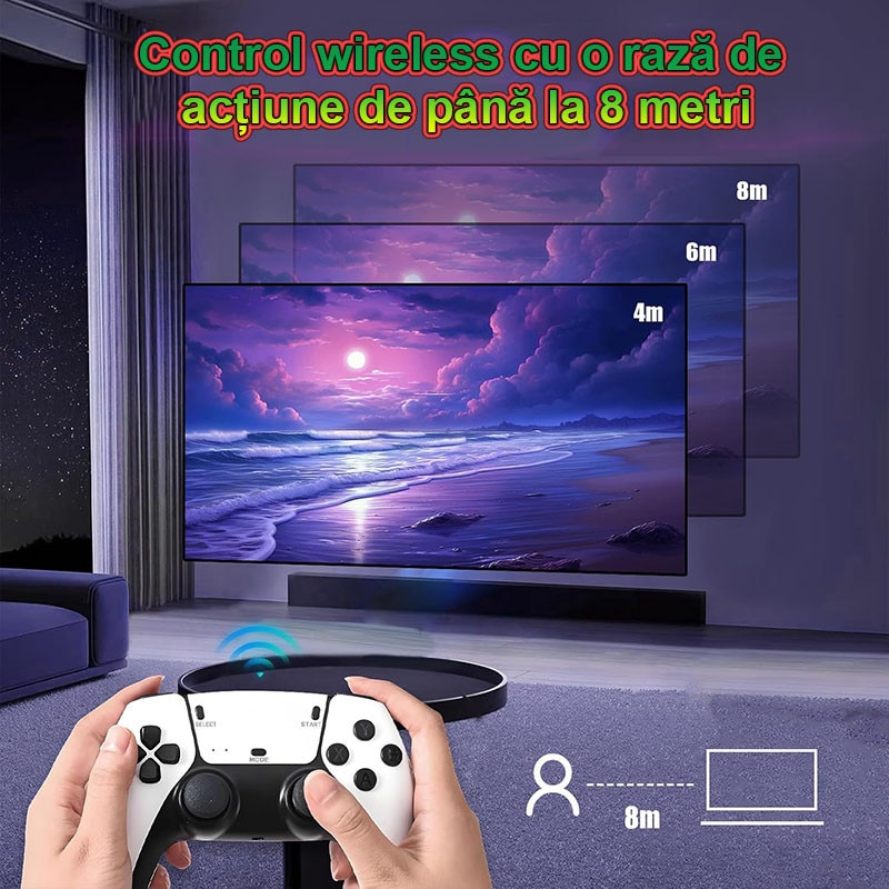 Consola de jocuri retro, Rqiurpn, Cu 2 controler wireless 2.4 GHz, 4K HDMI, 64G, 20000 de jocuri incorporate, Operare usoara si de transportat, Plug si Play, Pentru TV, Proiector, Monitor, Alb
