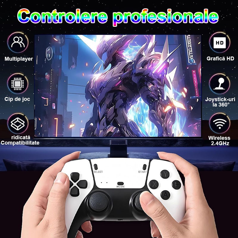 Consola de jocuri retro, Rqiurpn, Cu 2 controler wireless 2.4 GHz, 4K HDMI, 64G, 20000 de jocuri incorporate, Operare usoara si de transportat, Plug si Play, Pentru TV, Proiector, Monitor, Alb