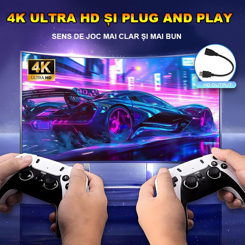 Consola de jocuri retro, Rqiurpn, Cu 2 controler wireless 2.4 GHz, 4K HDMI, 64G, 20000 de jocuri incorporate, Operare usoara si de transportat, Plug si Play, Pentru TV, Proiector, Monitor, Alb