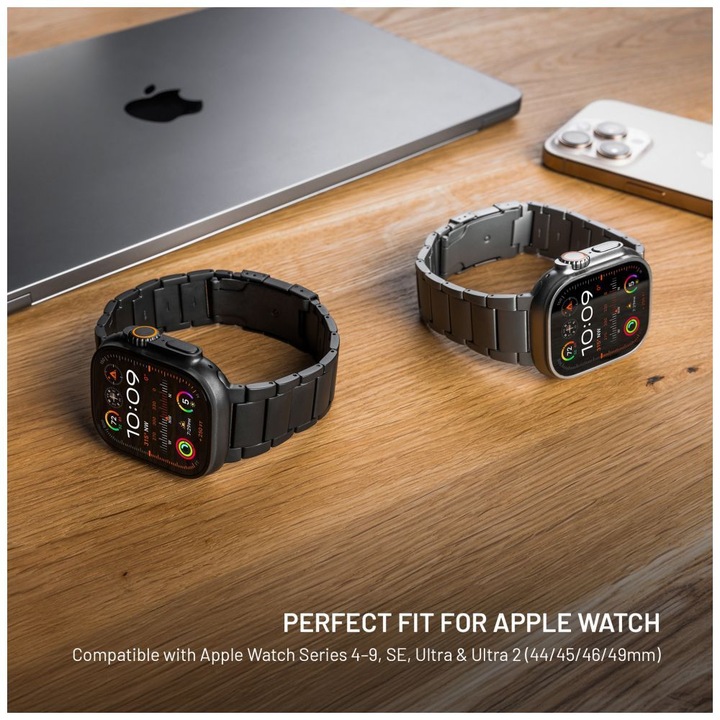 Bratara FIXED Titan pentru Apple Watch 44/45/46/49mm, neagra, metalica