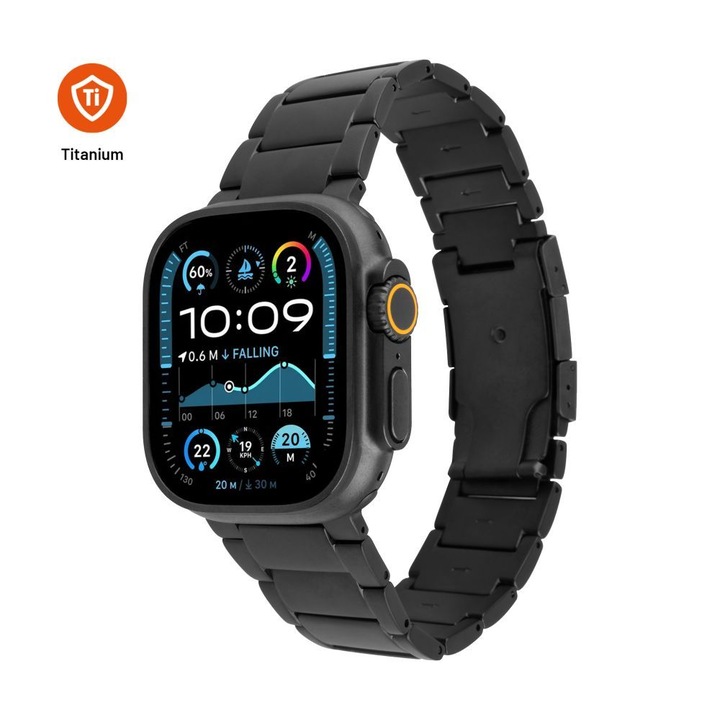 Bratara FIXED Titan pentru Apple Watch 44/45/46/49mm, neagra, metalica