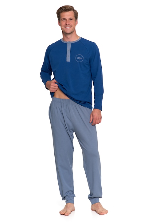 Férfi pizsama, Moraj, kétrészes szett, hosszú ujjú, nadrág, kék, pamut, 2XL INTL