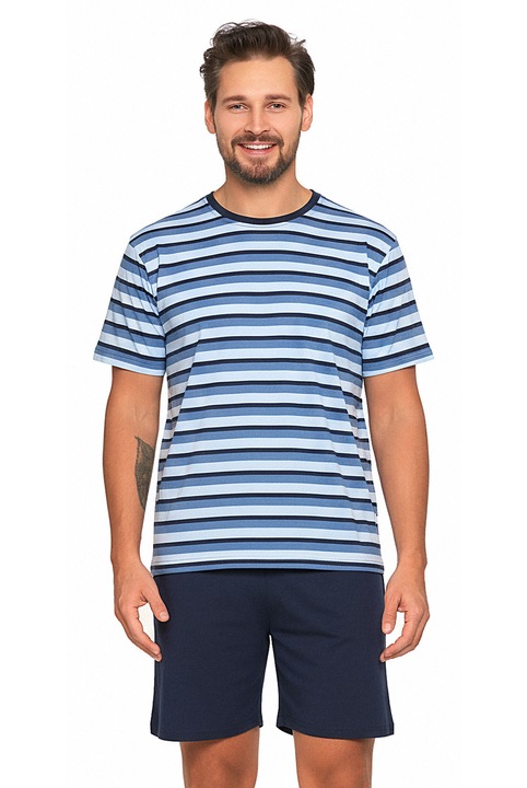Férfi pizsama Moraj, kétrészes szett, rövid ujjú, rövid nadrág, kék, pamut