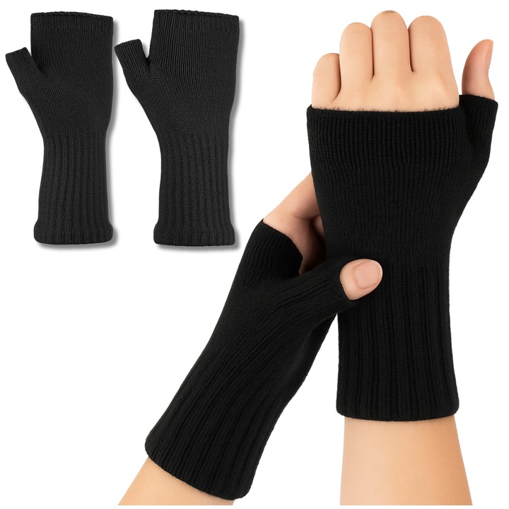 Mănuși fără degete pentru femei, Acrilic, Negru, 20 cm