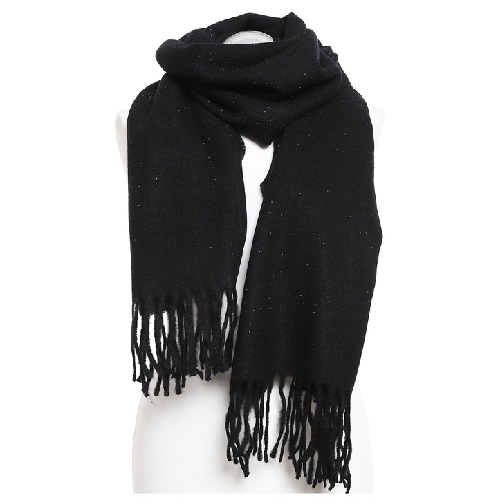 Sal dama Moraj, subtire, cu cristale, elegant, negru, 100% poliester